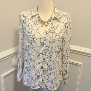 Skull Print Express Portofino Button-down Blouse